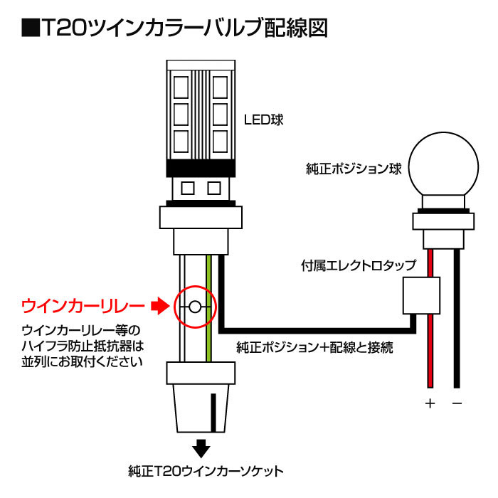 T20切替機能ステルスツインカラーバルブホワイト/アンバー切替